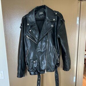 ZARA Women’s Black Faux Leather Biker Jacket